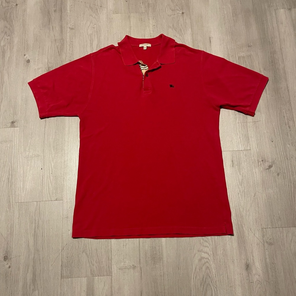 Burberry London Red Short Sleeve Polo Nova Check 
Men’s Size XL